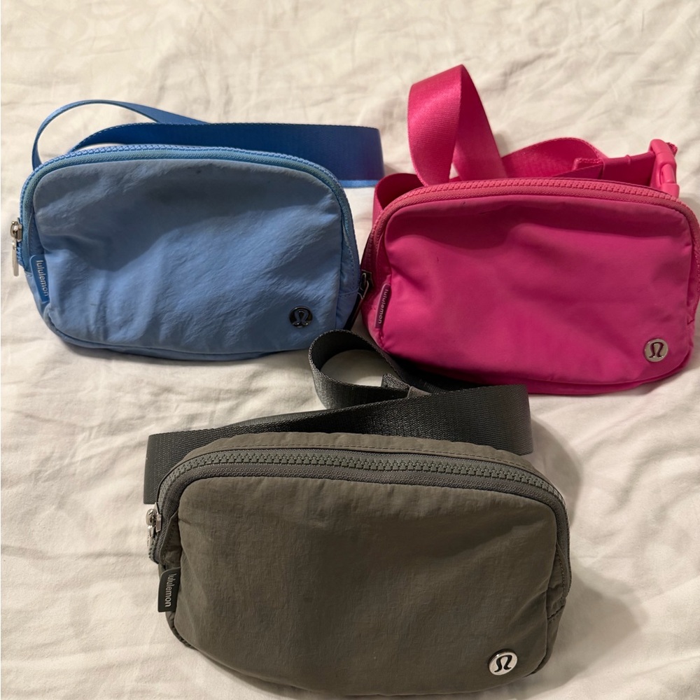 Lululemon Crossbody Belt Bags - Blue, Pink, Olive bundle.